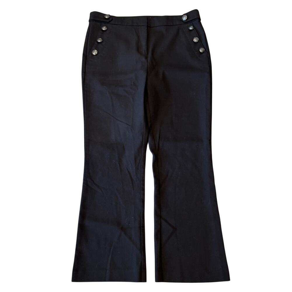 LOFT Black High‑Waist Sailor Button Flare Pants Size 10